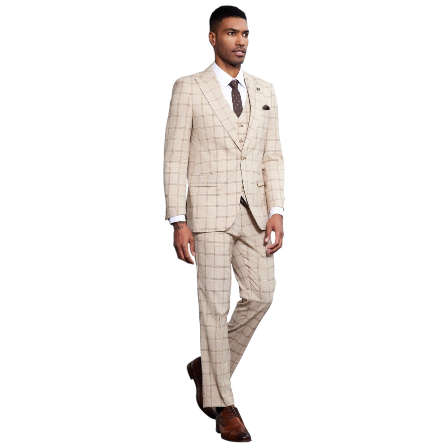 STACY ADAMS: Windowpane 3pc. Suit SM171H