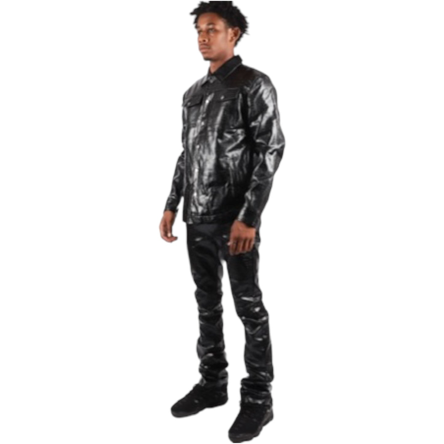 MAJESTIK: Shiny Snakeskin Stacked Pants DL2352