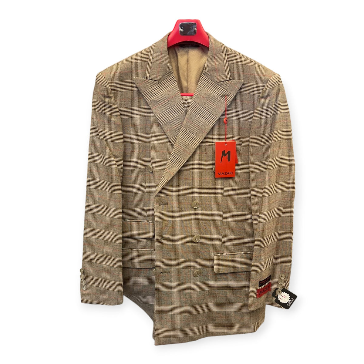 MAZARI: Plaid Double Breast 2pc Modern Suit 4004