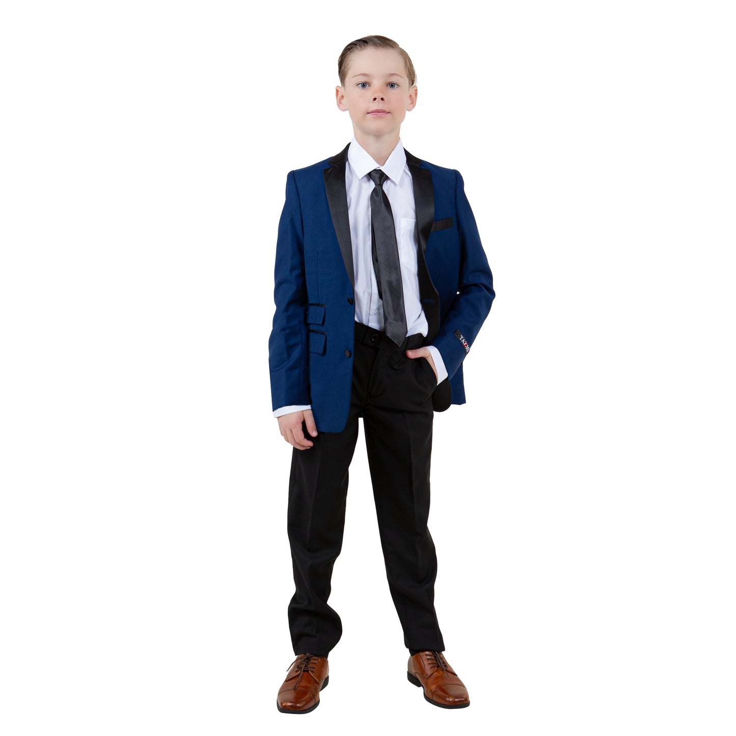 Tazzio Boy's 5pc Satin Notch Lapel Solid Suit