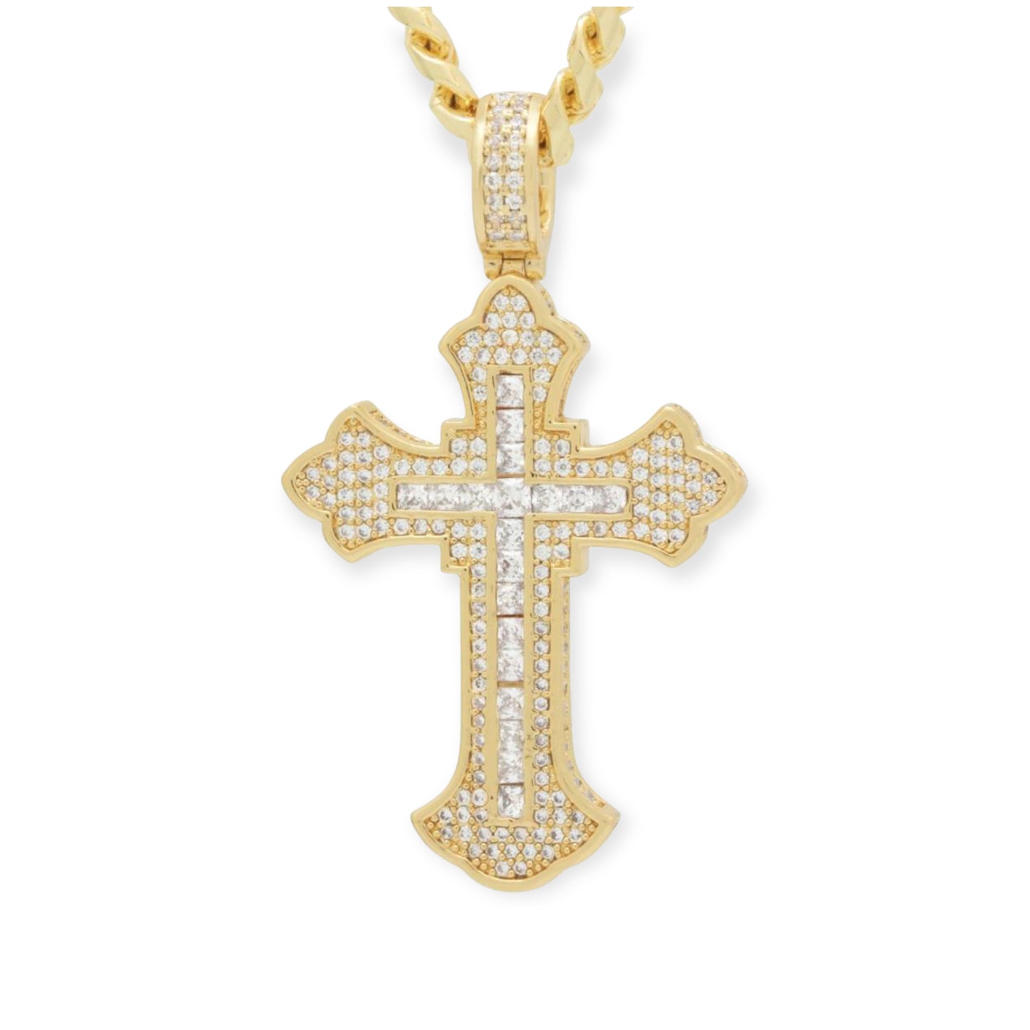 KING ICE: Fleur De Lis Cross Necklace