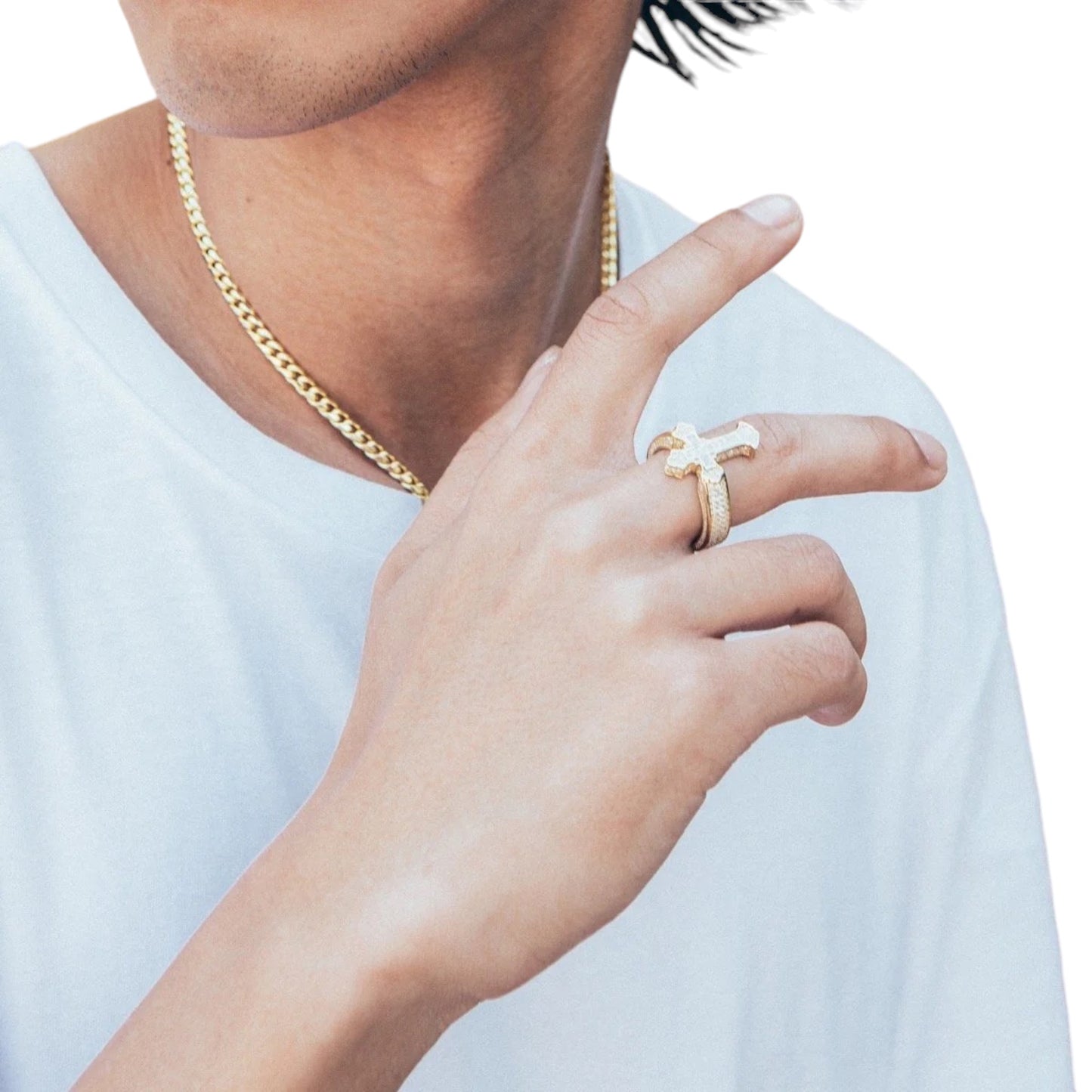 KING ICE: Fleur de Lis Cross Ring