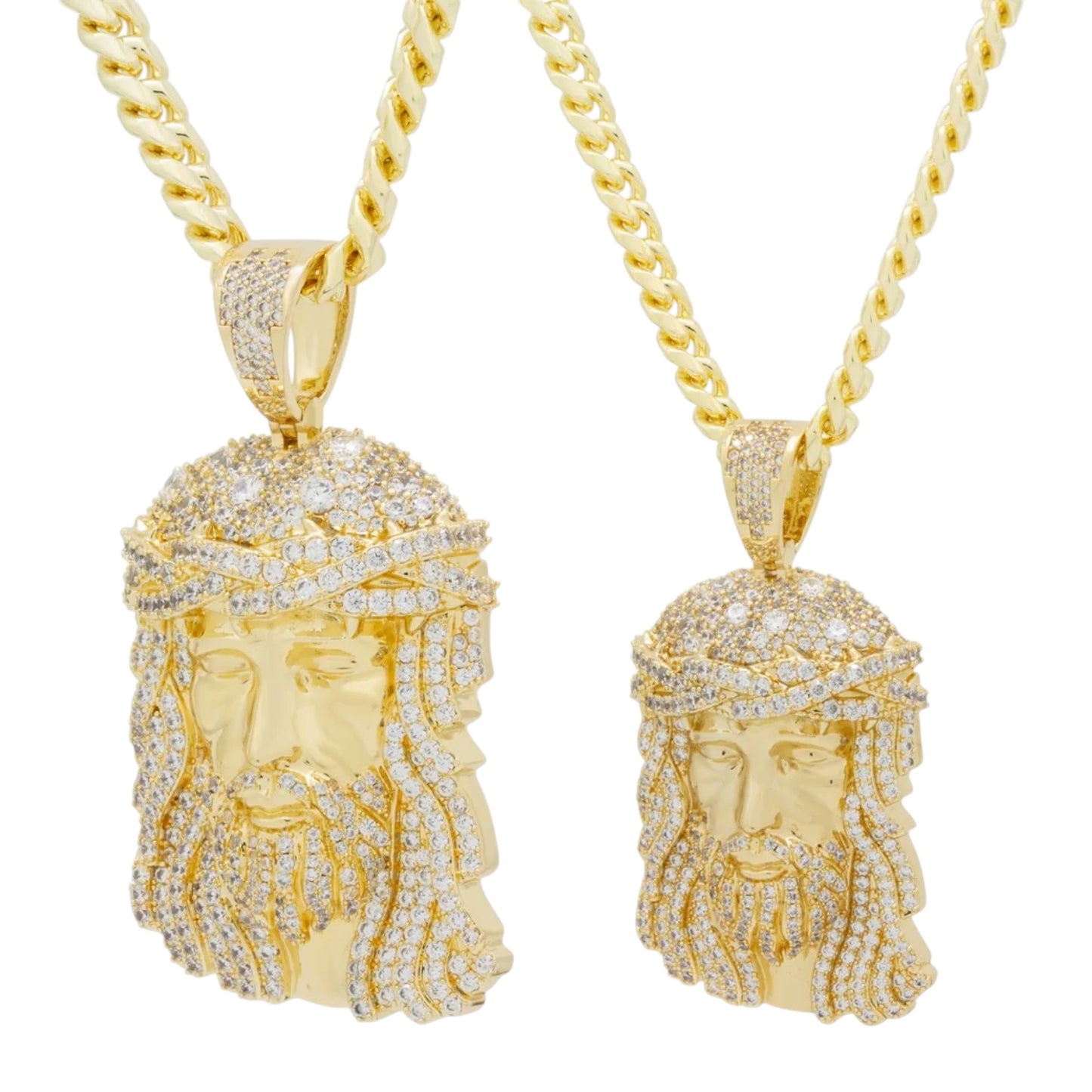 KING ICE: 14K Christ Head Necklace