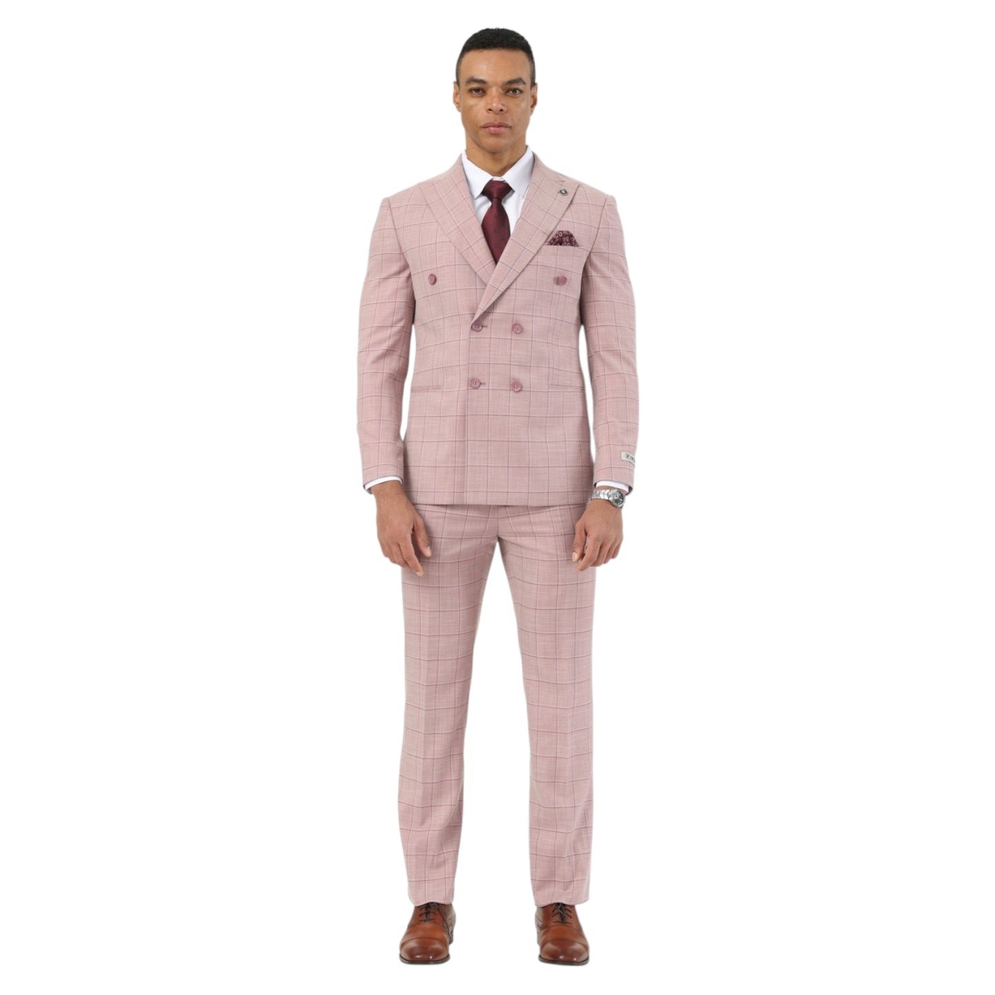 STACY ADAMS: Windowpane Double Breast 2pc. Suit SM205H1