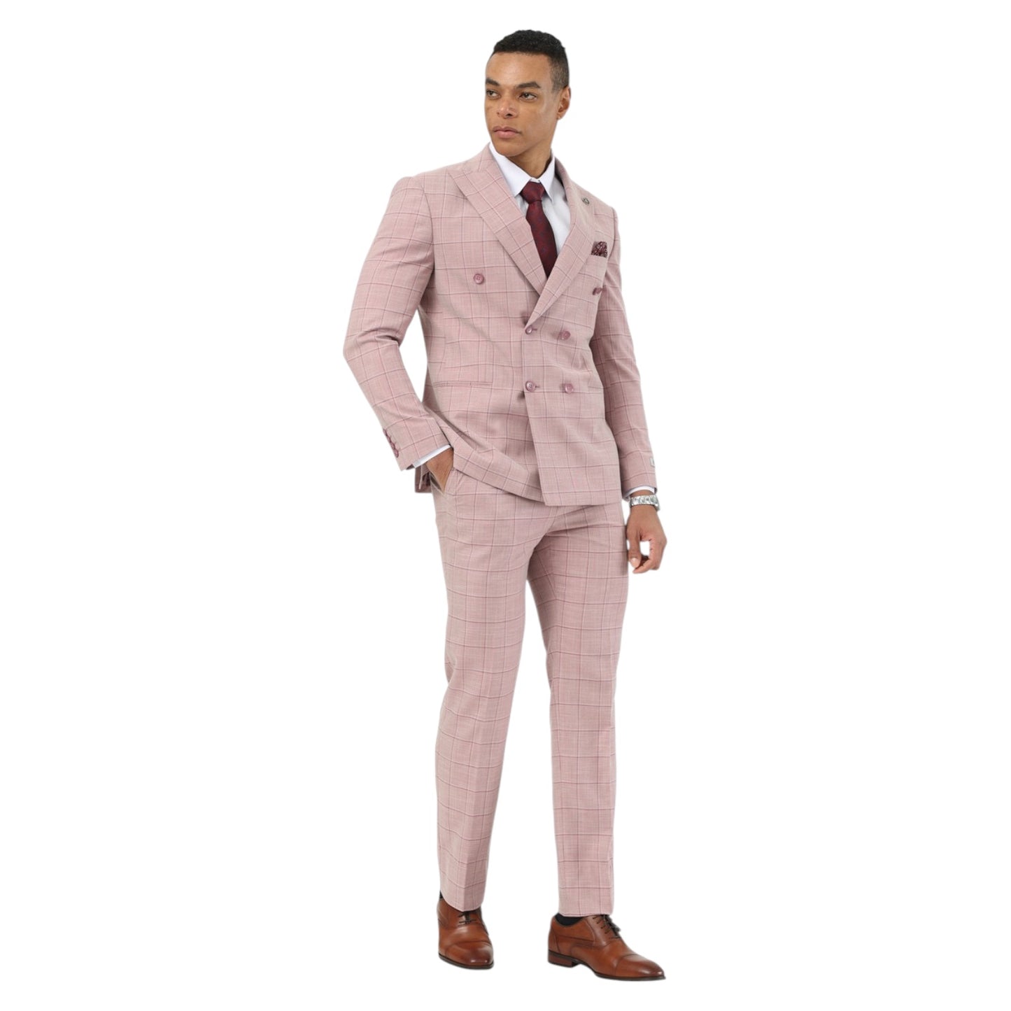 STACY ADAMS: Windowpane Double Breast 2pc. Suit SM205H1