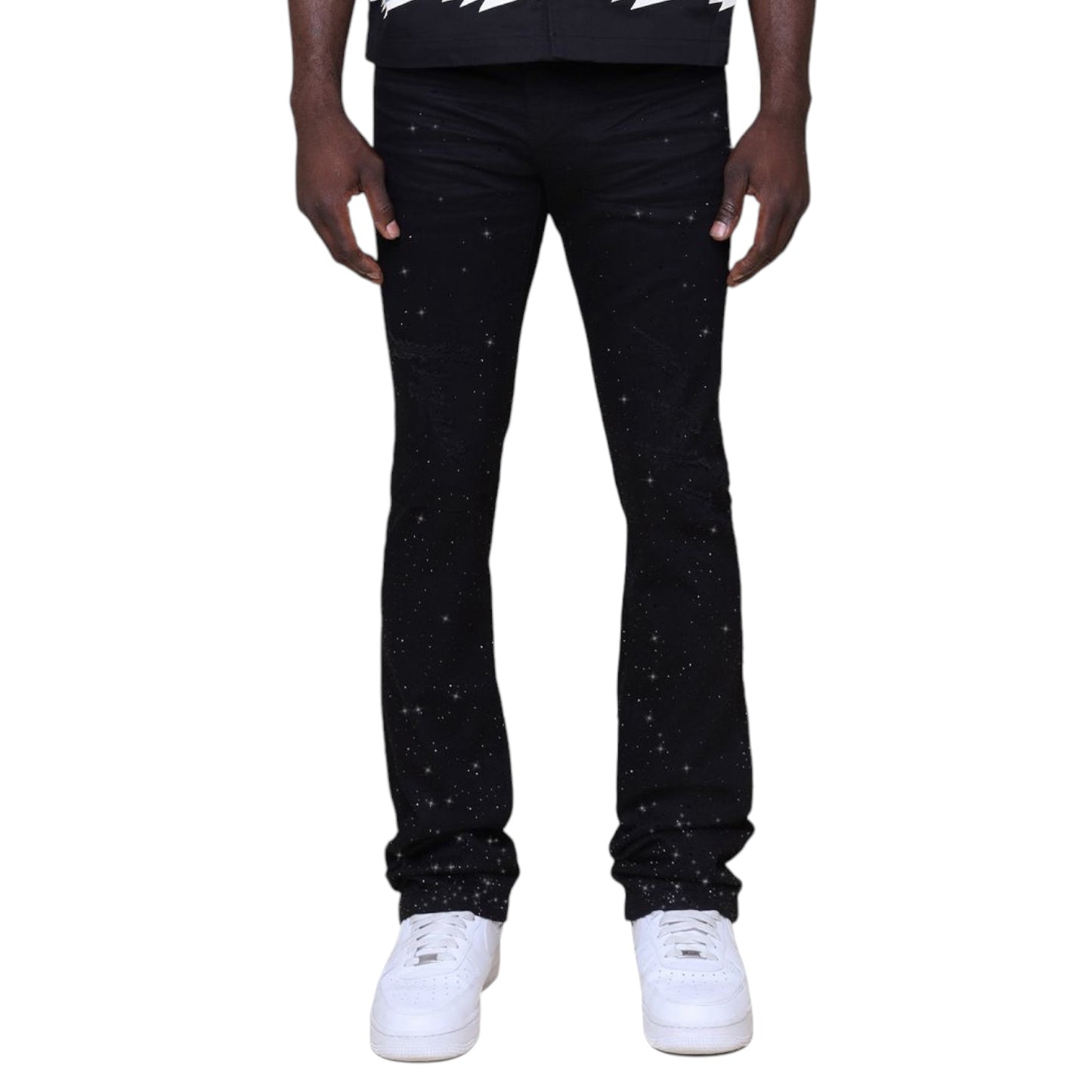 SMOKE RISE: All Rhinestone Stacked Jeans JP25536
