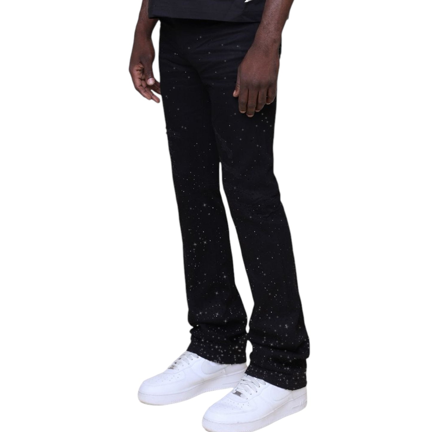 SMOKE RISE: All Rhinestone Stacked Jeans JP25536
