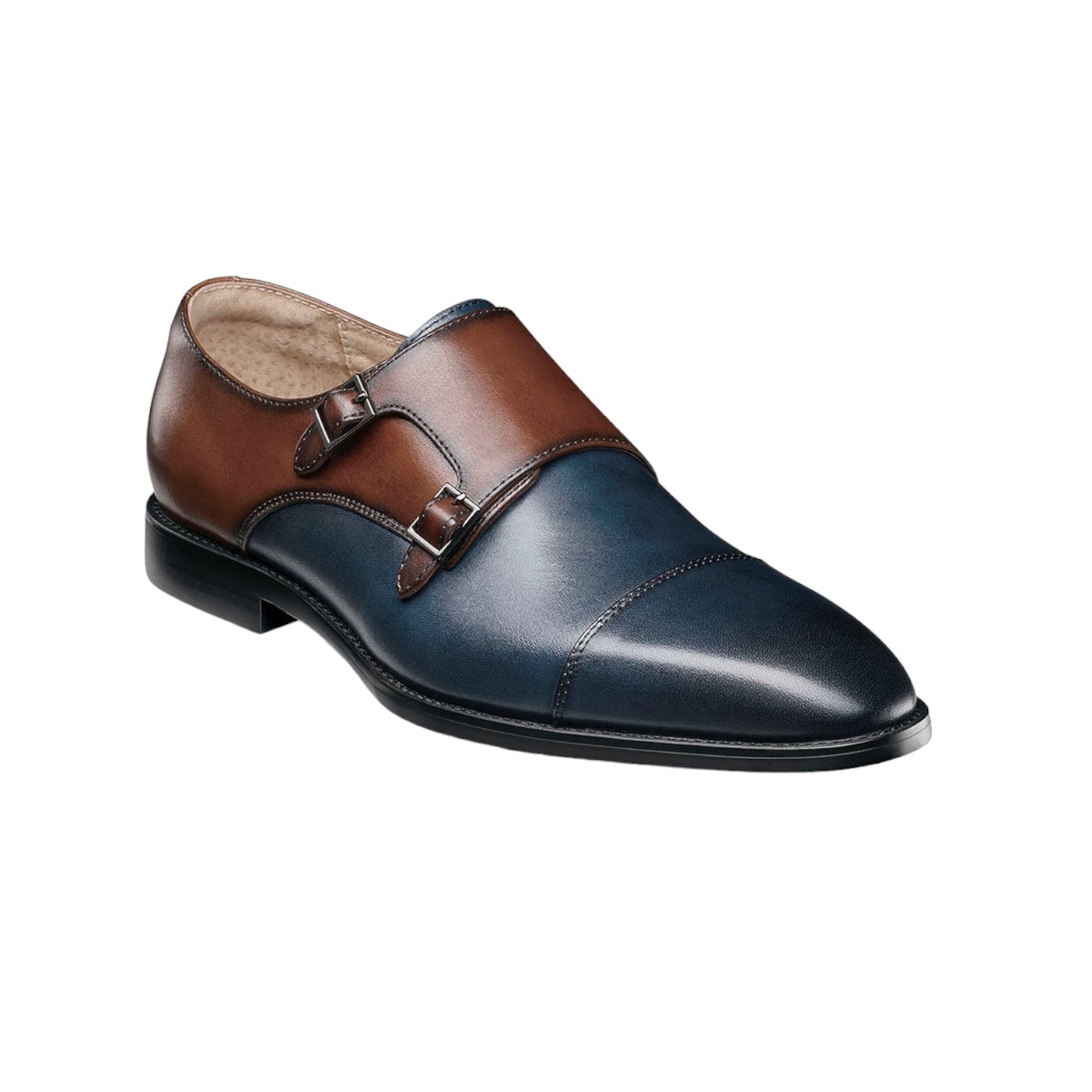 Stacy Adams Men's Raythorne Cap Toe Double Monk Strap Shoes - Navy/Brown - Size 9M Stacy Adams Men's Raythorne Cap Toe Double Monk Strap Shoes - Navy/Brown - Size 9M