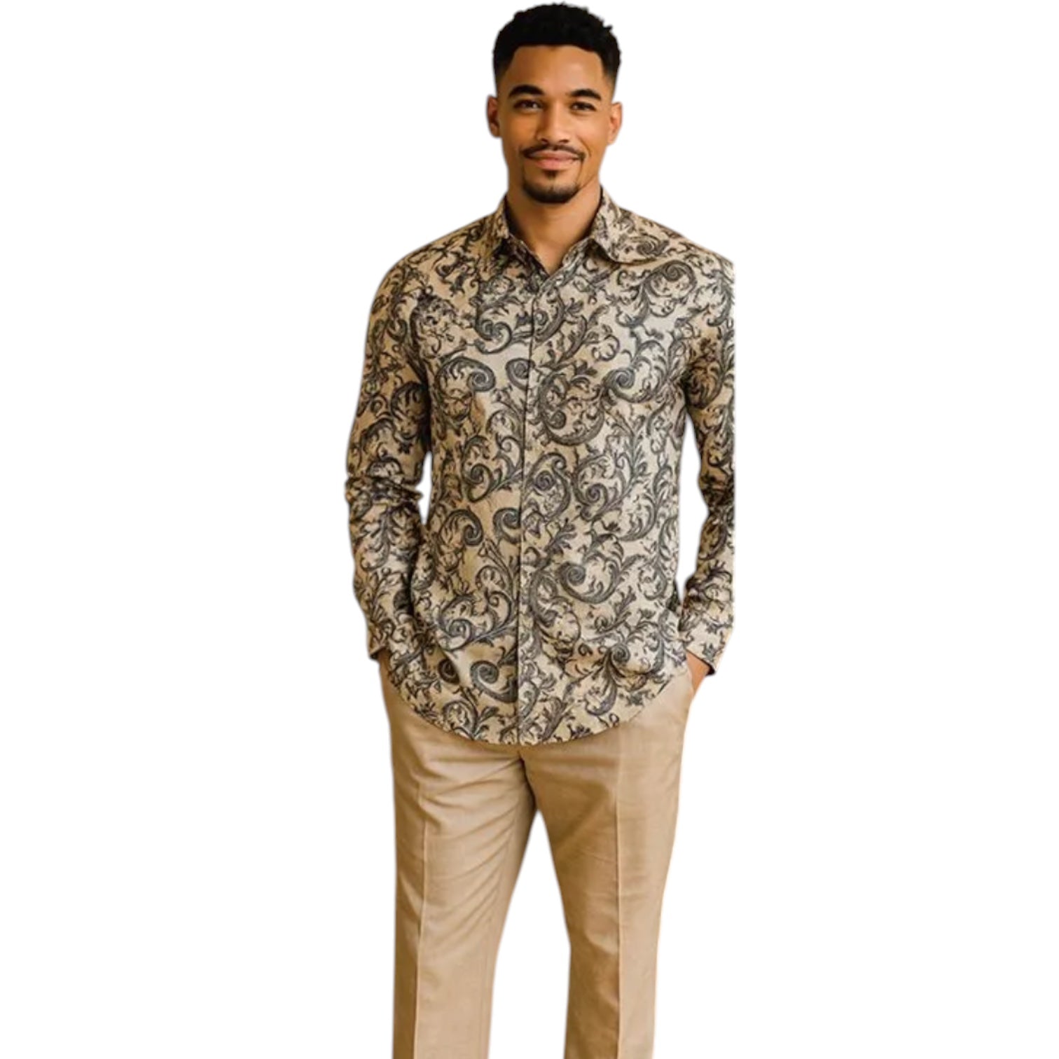 stacy adams dress shirts STACY ADAMS: Scroll LS Button Down 15086 Tan / M