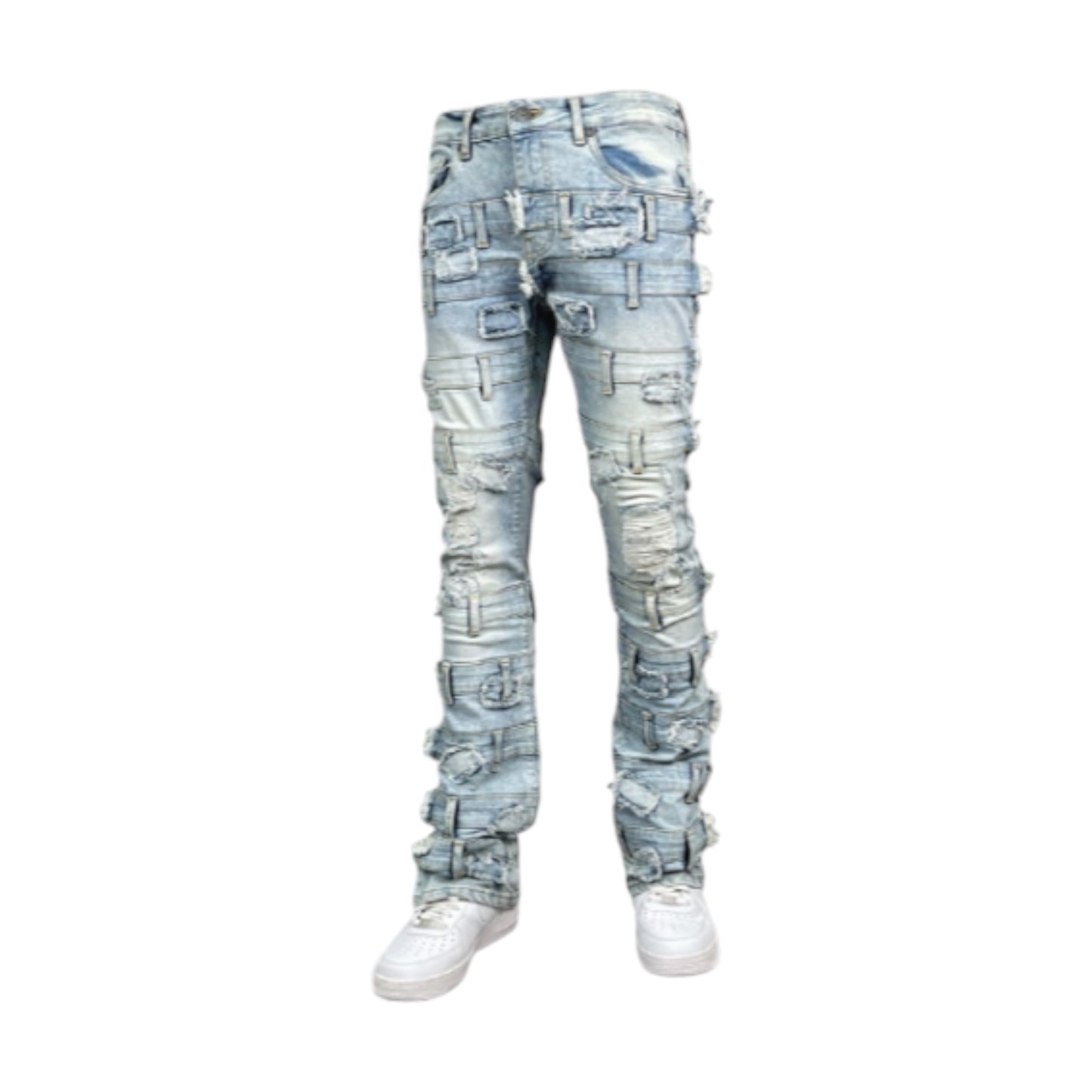 BLIND TRUST: Belted Stacked Jeans BTP25892