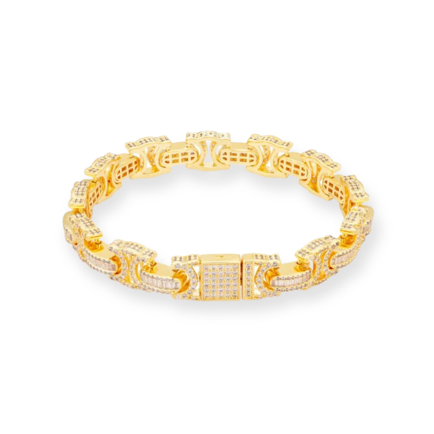 KING ICE: 10mm Iced baguette Cut Byzantine Bracelet