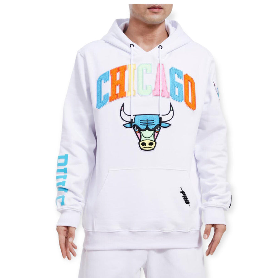 Women's Pro Standard White Chicago Bulls Washed Neon Pullover Hoodie