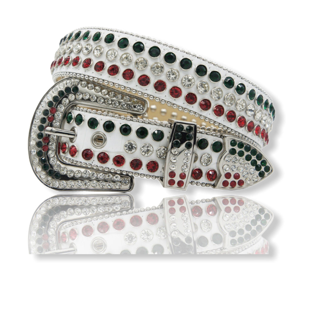 DNA PREMIUM RED/WHITE/GREEN CRYSTAL BELT - On Time Fashions Tuscaloosa