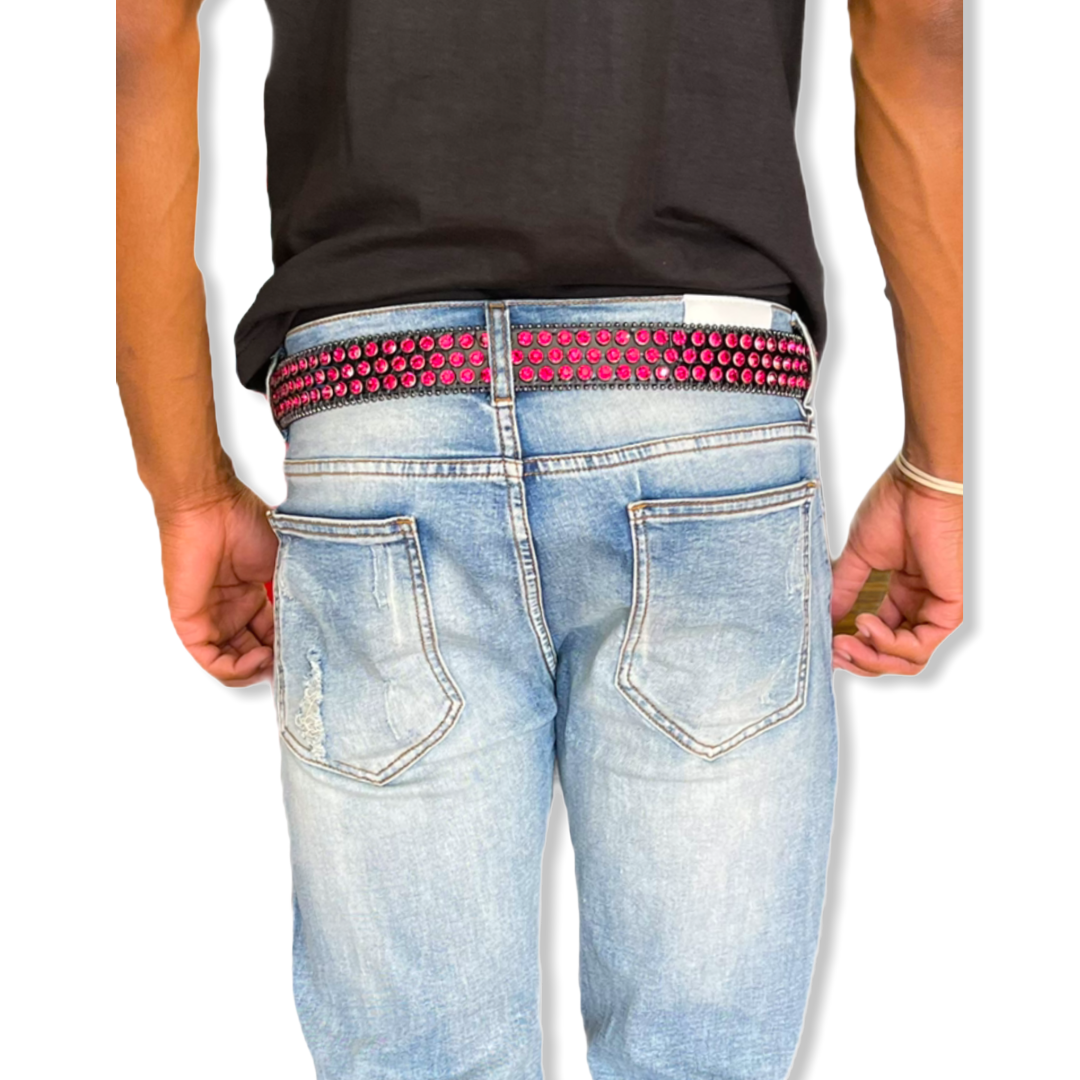 LUXE: Black/Fuchsia Crystal Belt #21