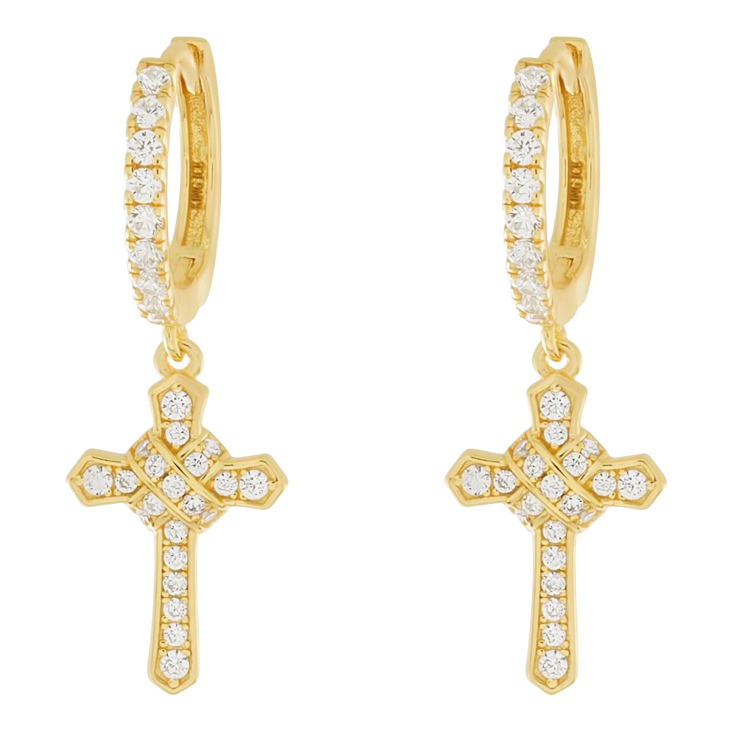 KING ICE: Iced Cross Hoop Earrings ERX15035