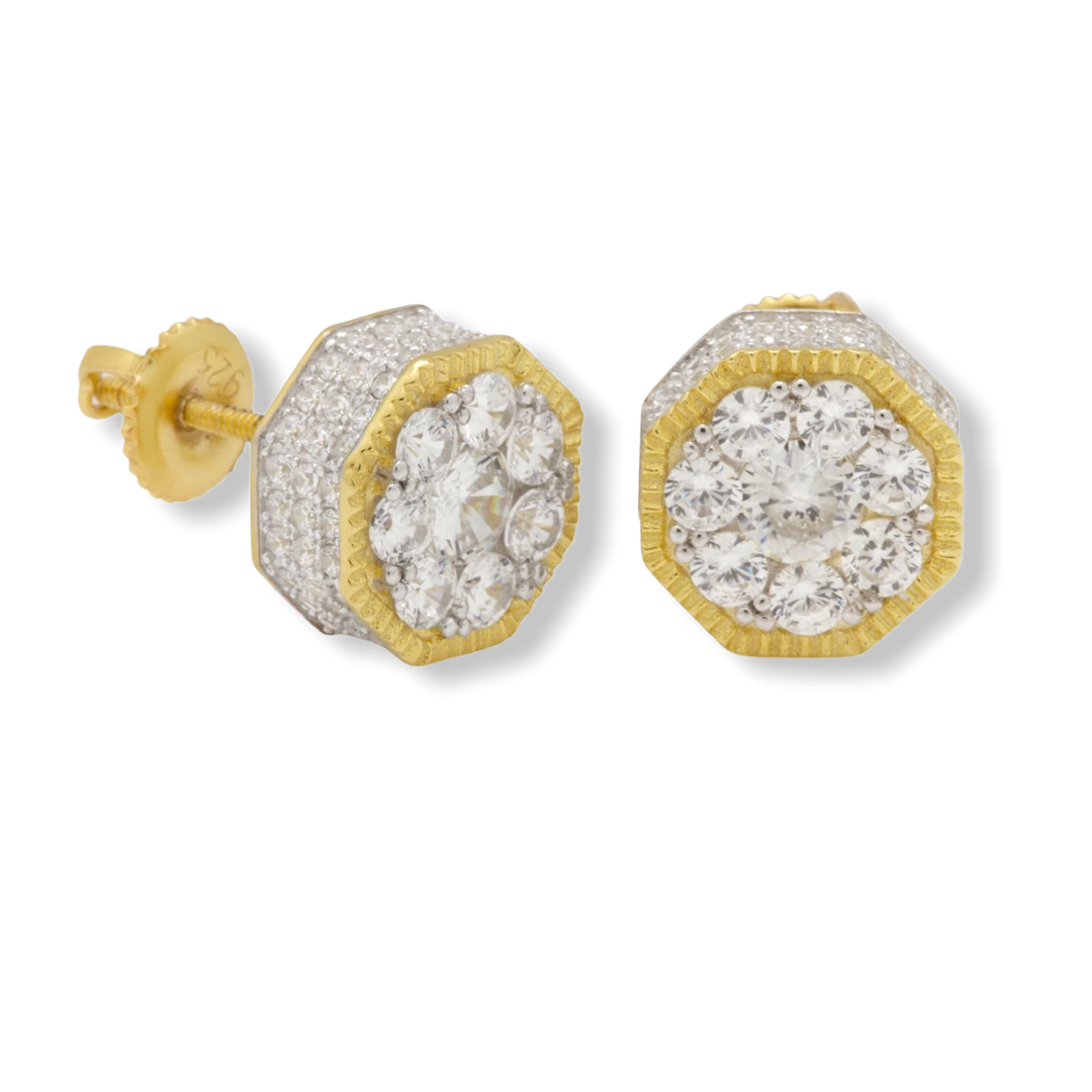 KING ICE: 14K Hexagon Stud Earrings