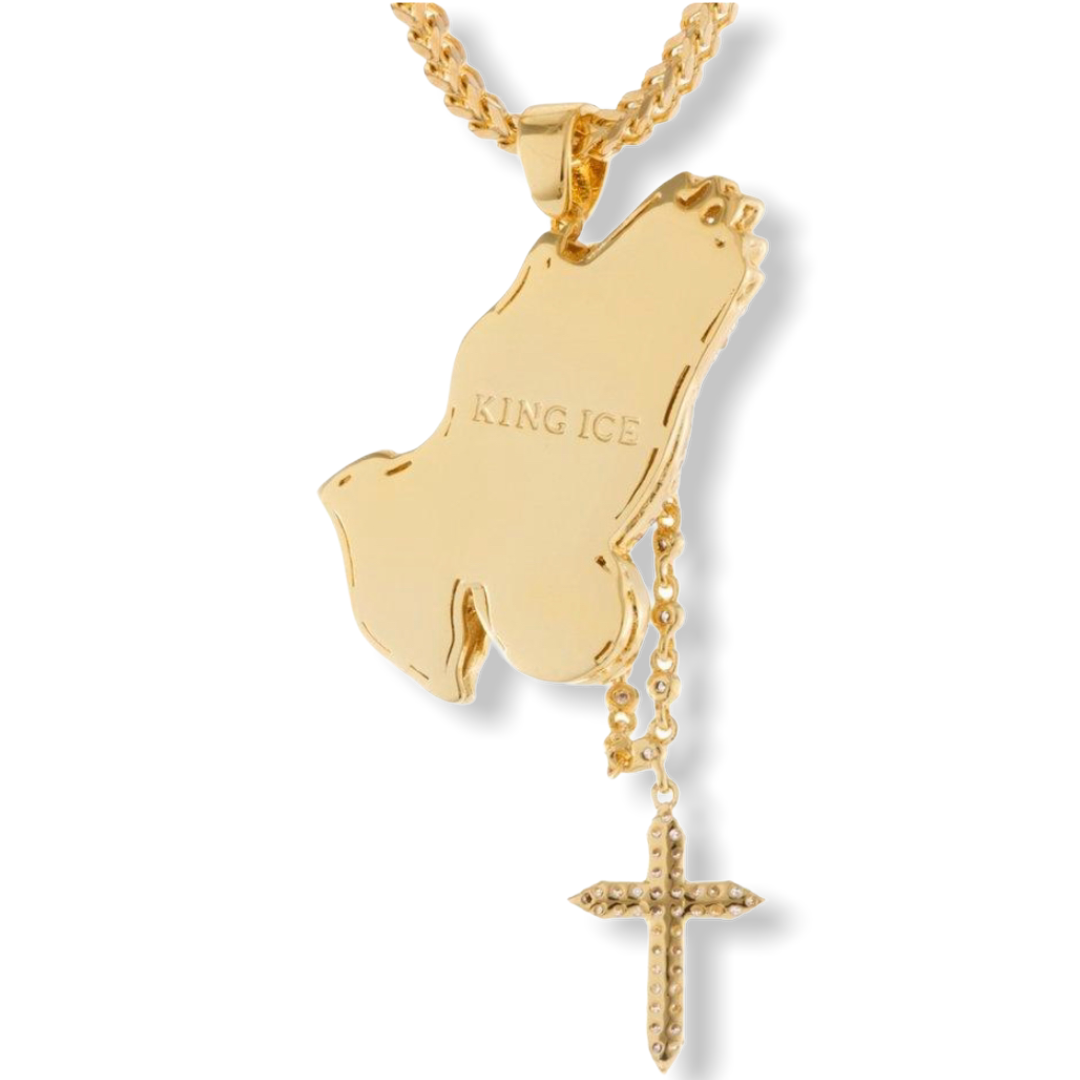KING ICE: 14K Rosary Praying Hands Necklace - On Time Fashions Tuscaloosa