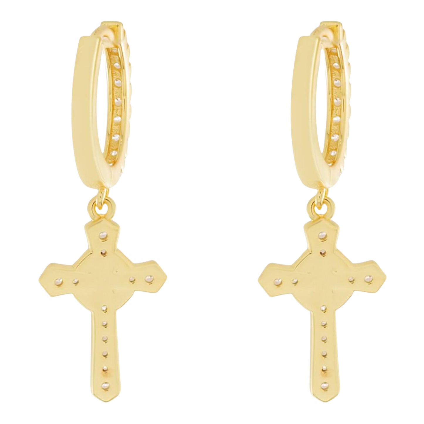 KING ICE: Iced Cross Hoop Earrings ERX15035