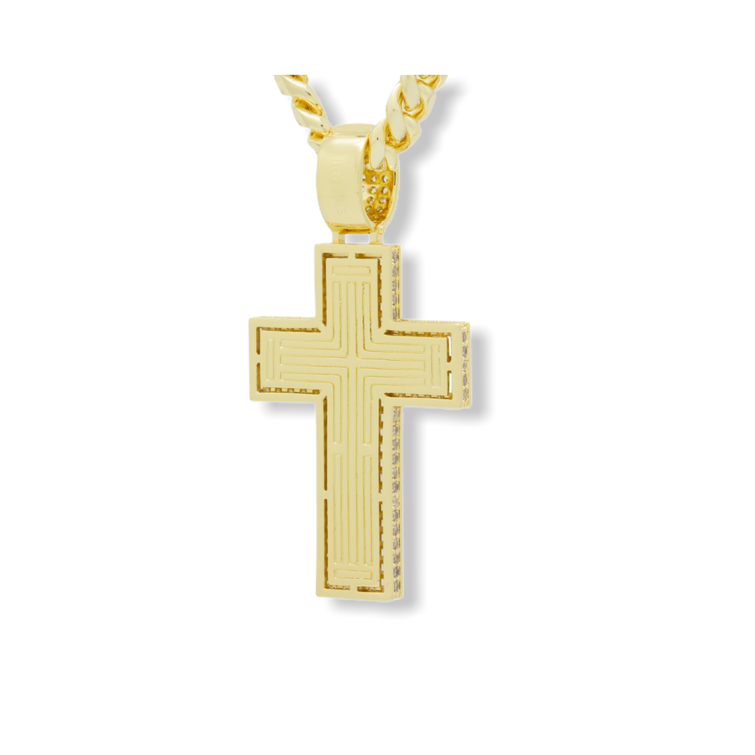 KING ICE: Baguette Cut Cross Necklace - On Time Fashions Tuscaloosa