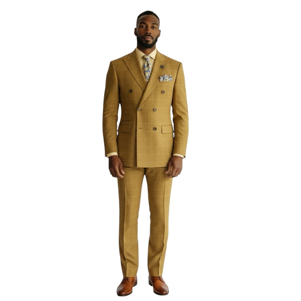 MAZARI: 2pc Windowpane Double Breast Suit 2354