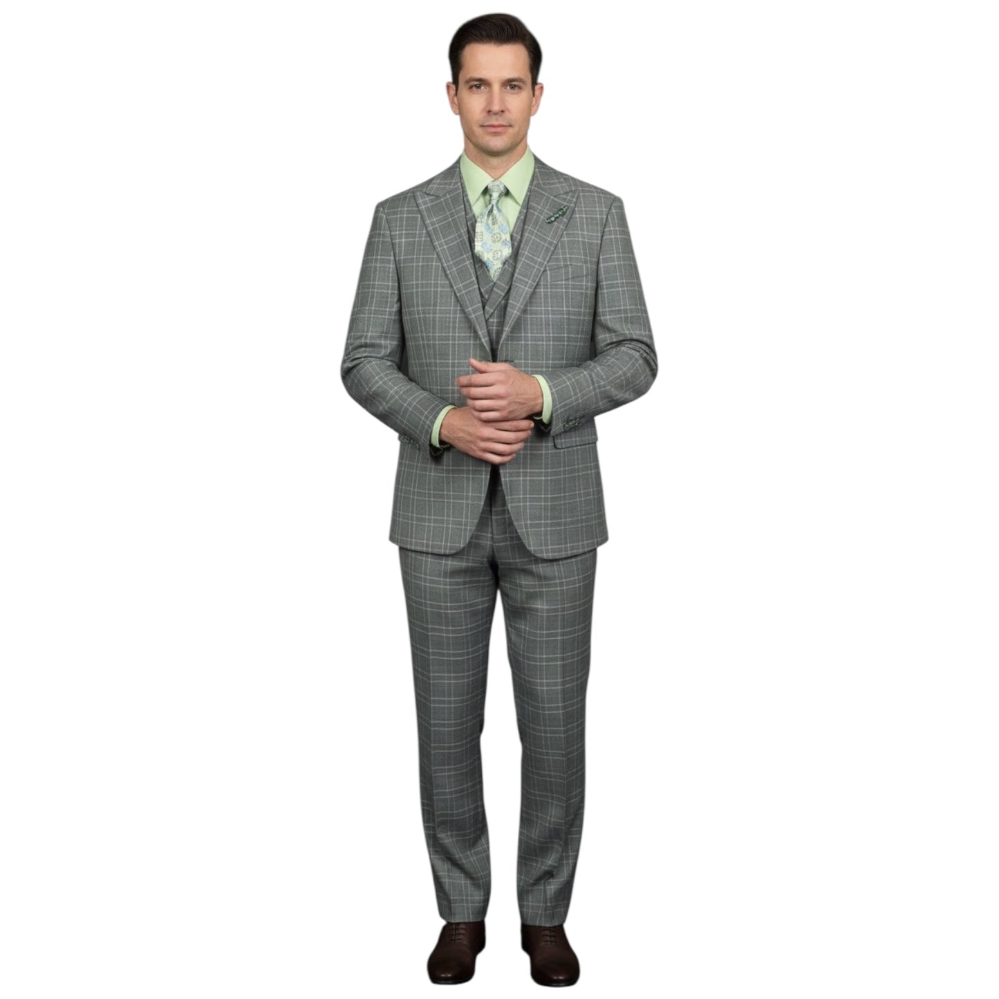 MAZARI: Plaid 3pc Modern Suit 2456