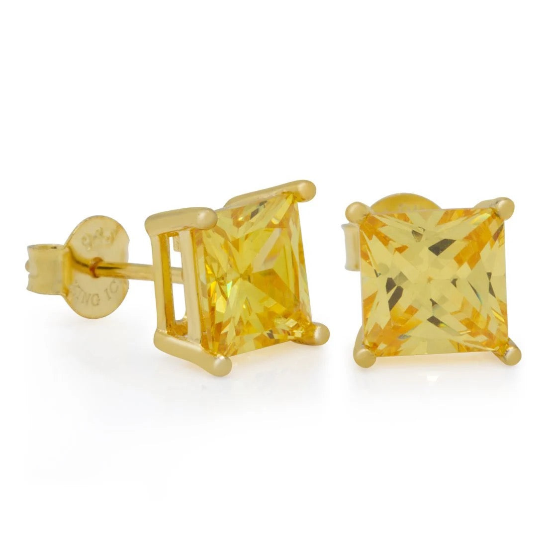 KING ICE: Yellow Princess Cut Stud Earrings