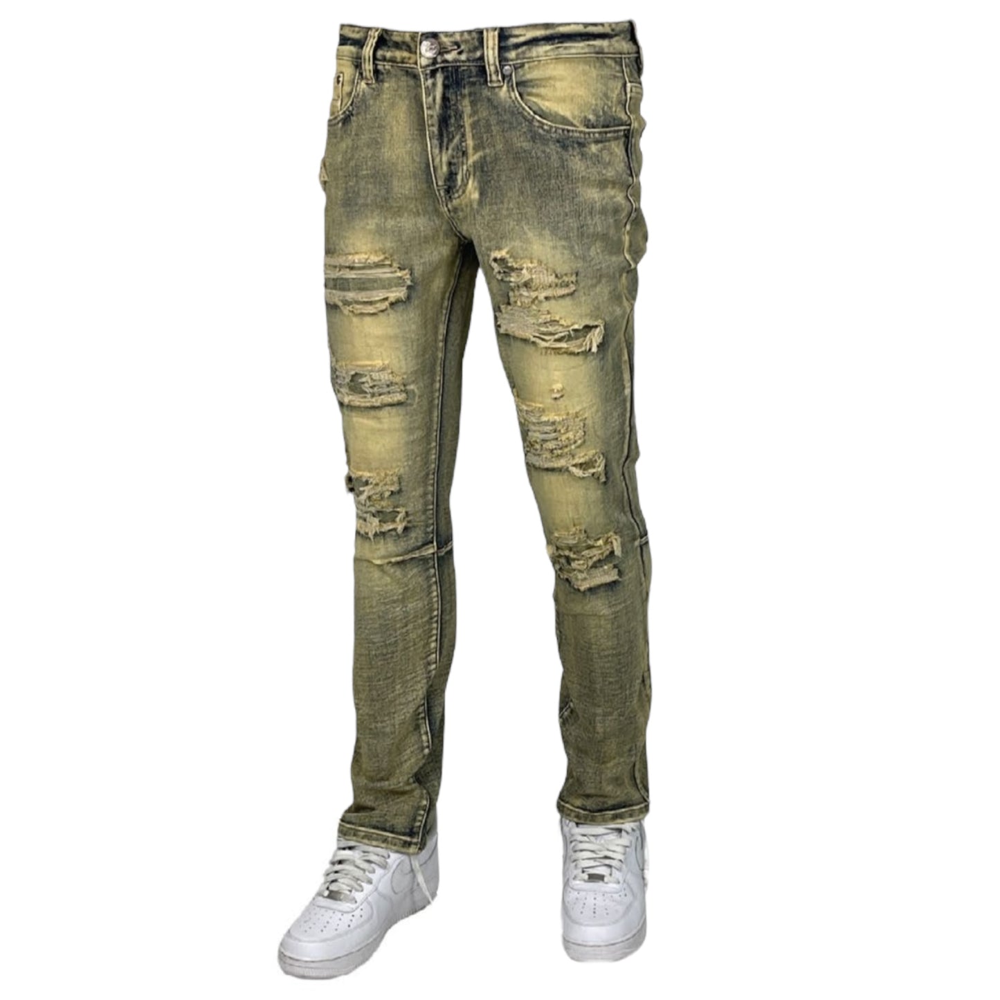 BLIND TRUST: Distressed Slim Jeans BTP24950