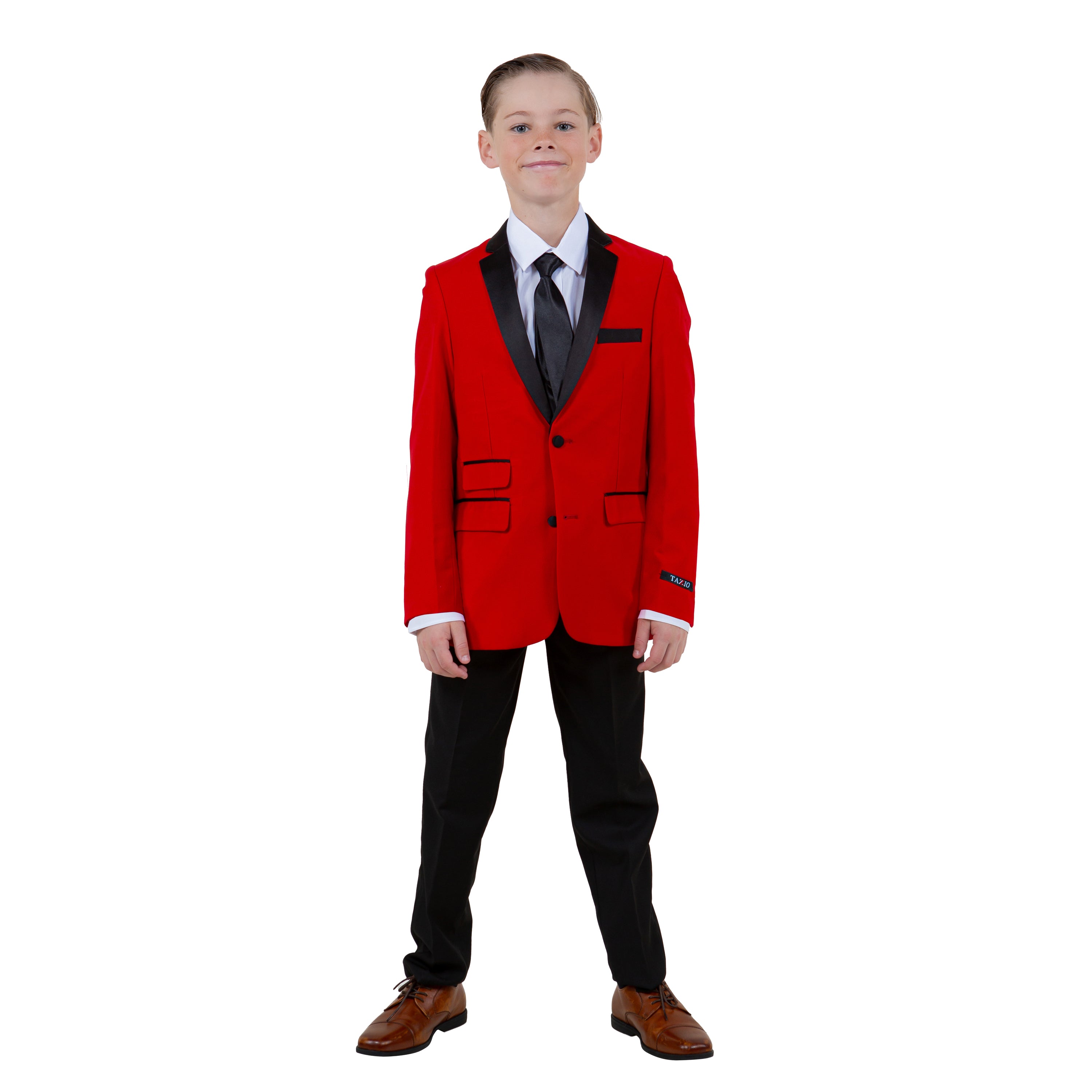 Tazzio Boy's 5pc Satin Notch Lapel Solid Suit