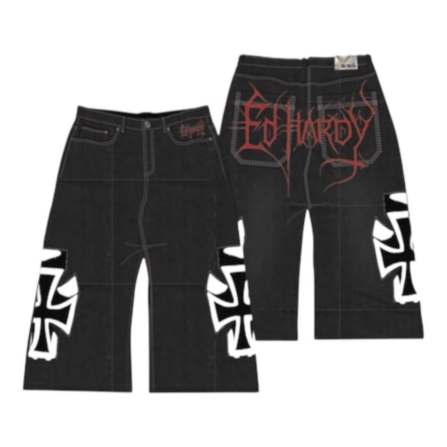 ED HARDY: Crosses Long Denim Shorts 1RS