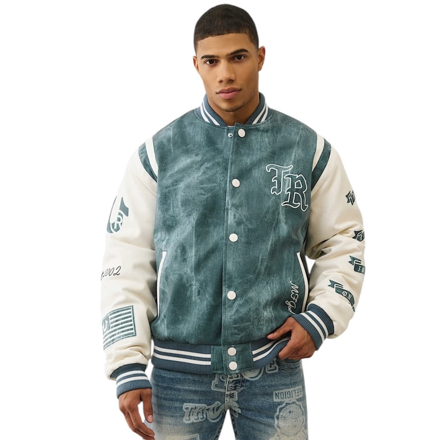 TRUE RELIGION: Denim Print Varsity Jacket 109881 – On Time Fashions