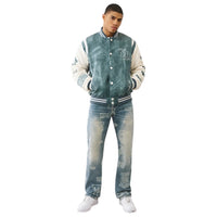 TRUE RELIGION: Denim Print Varsity Jacket 109881