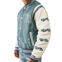 TRUE RELIGION: Denim Print Varsity Jacket 109881