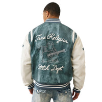 TRUE RELIGION: Denim Print Varsity Jacket 109881