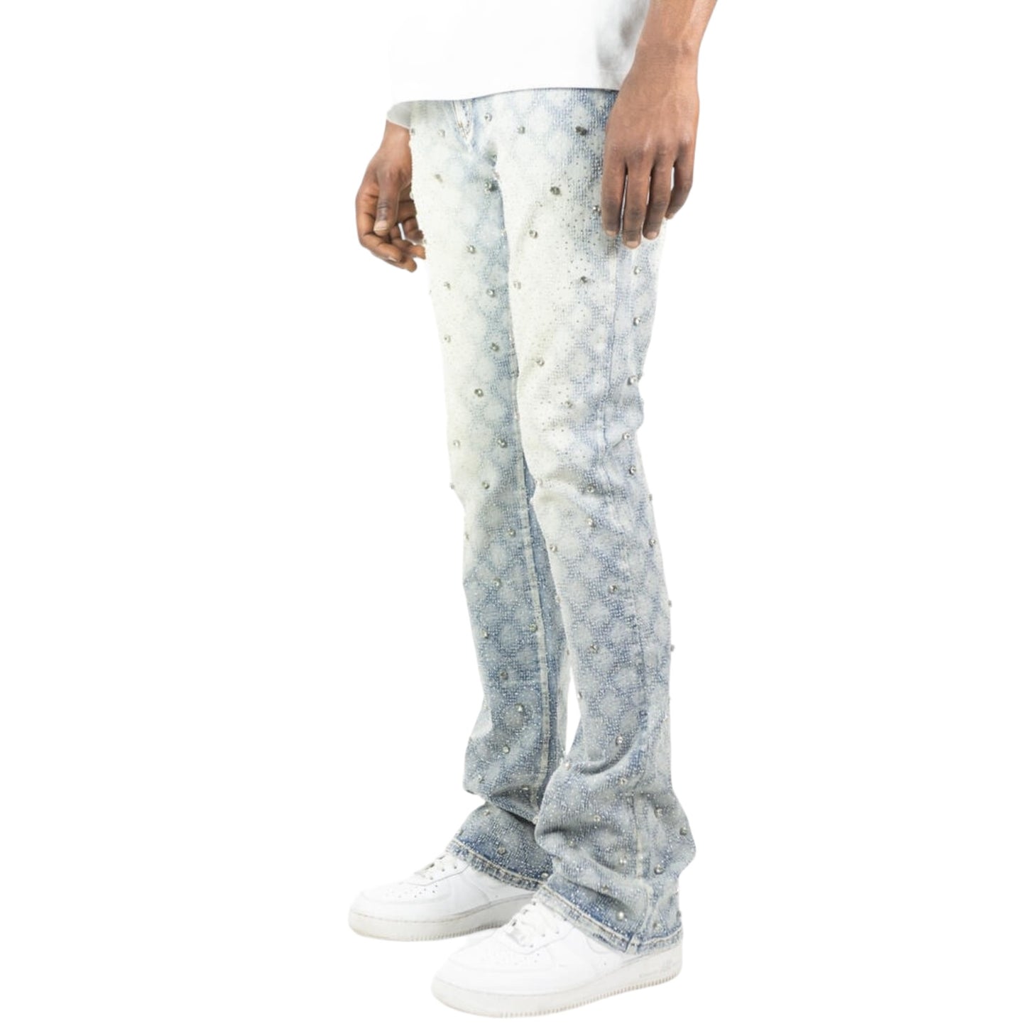 REBEL MINDS: Rhinestone Stacked Jeans 641-636