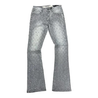 REBEL MINDS: Rhinestone Stacked Jeans 641-636