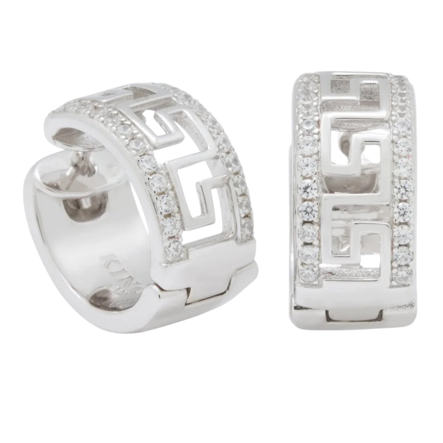 KING ICE: 14K Greek Key Hoop Earrings