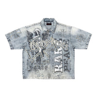 RARE PEACE: Zip Down Rhinestone Denim Top RJ6063