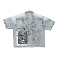 RARE PEACE: Zip Down Rhinestone Denim Top RJ6063