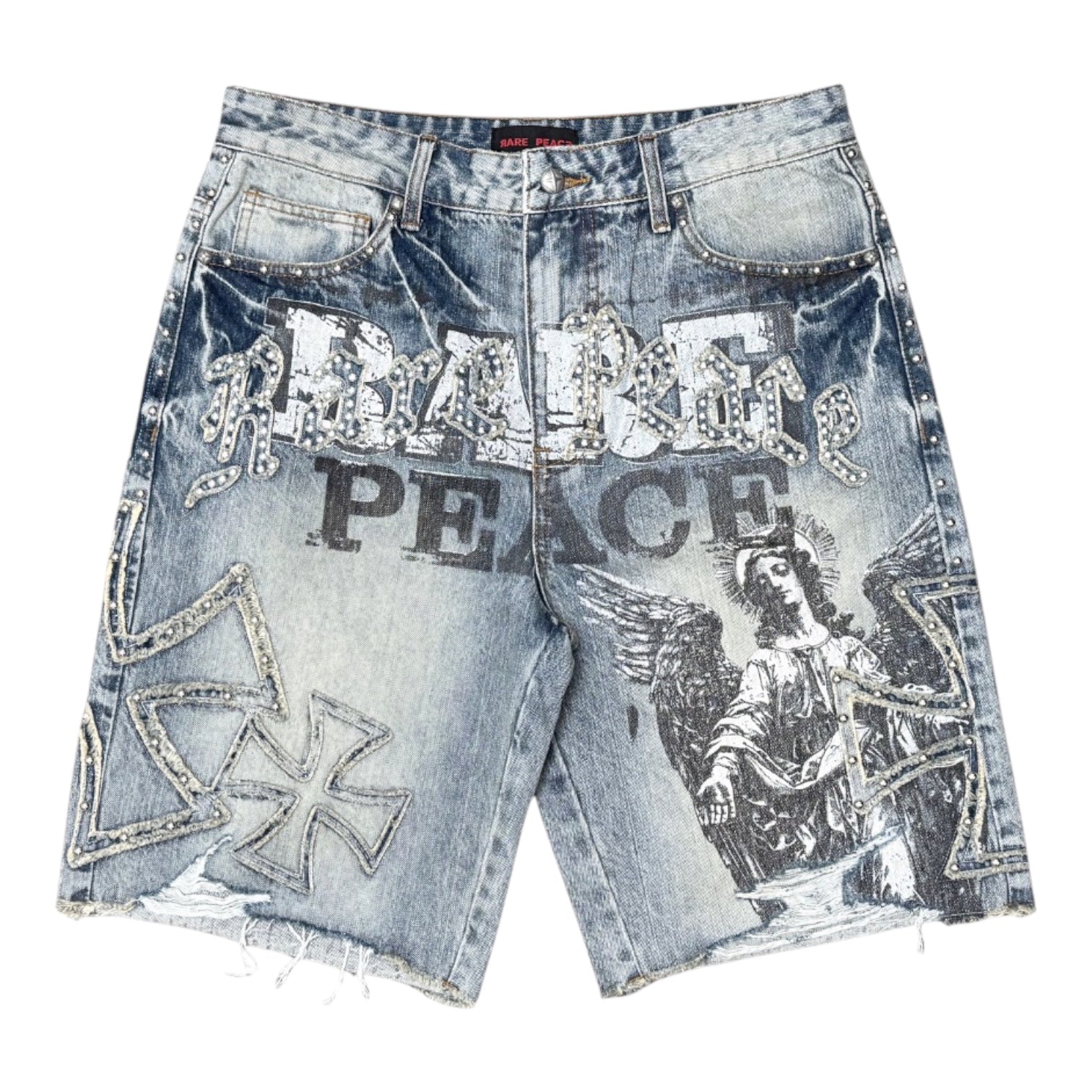 RARE PEACE: Rhinestone Denim Shorts RS6063