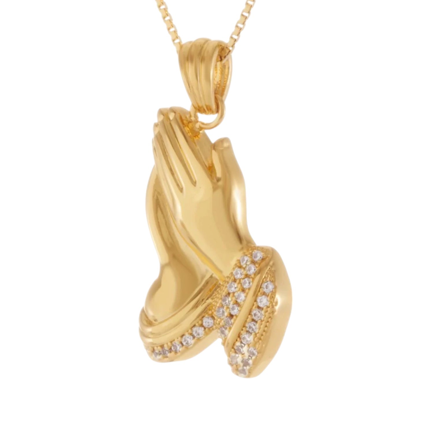 KING ICE: 14K Praying Hands Emoji Necklace