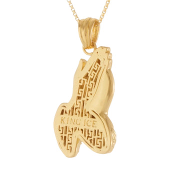 KING ICE: 14K Praying Hands Emoji Necklace