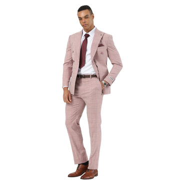 STACY ADAMS: Windowpane  Double Breast 2pc. Suit SM205H1