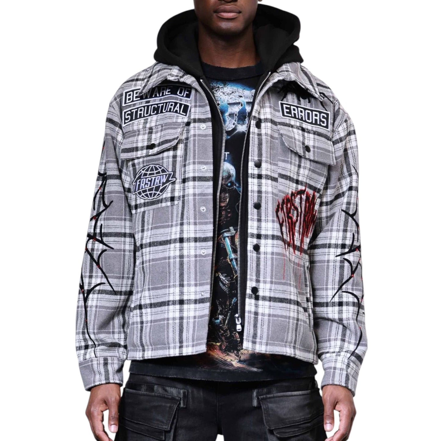 FIRST ROW: Beware of Structural Hood Shacket FRJ2107