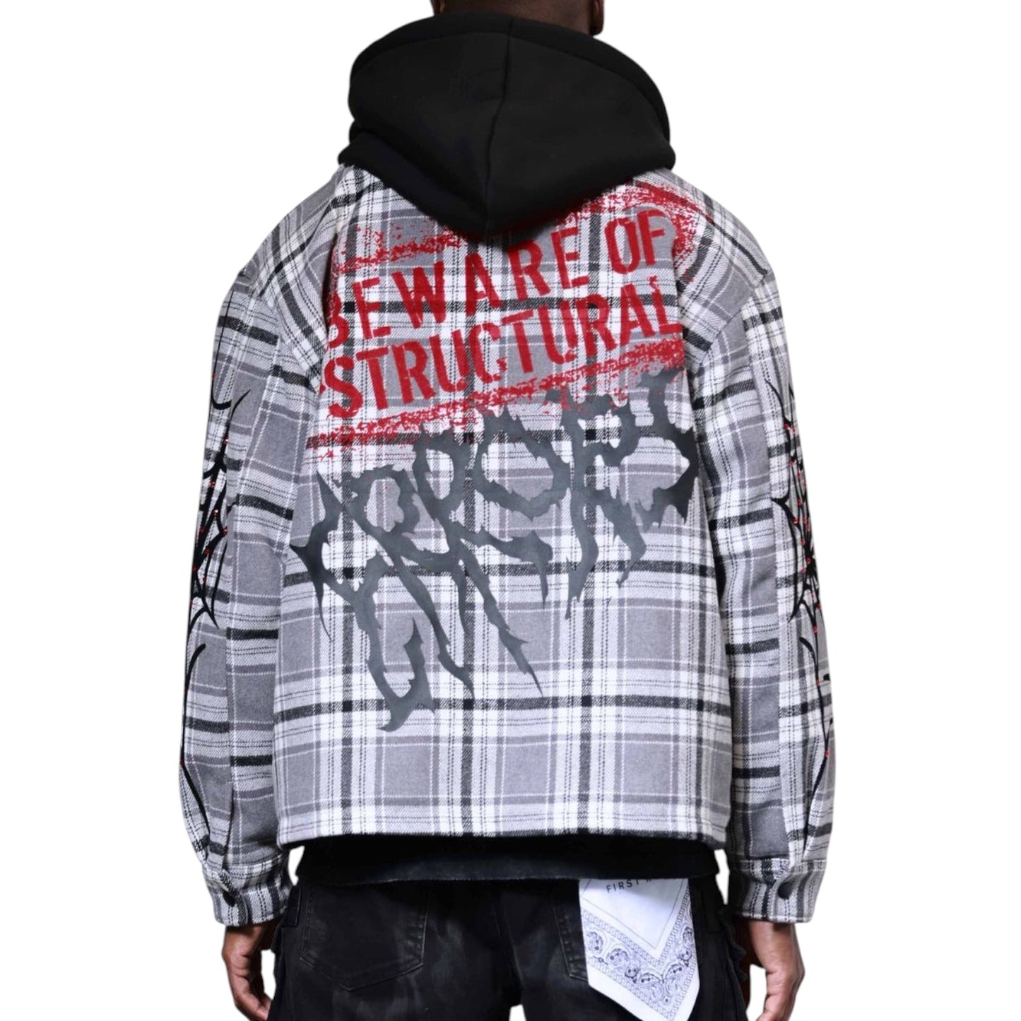 FIRST ROW: Beware of Structural Hood Shacket FRJ2107