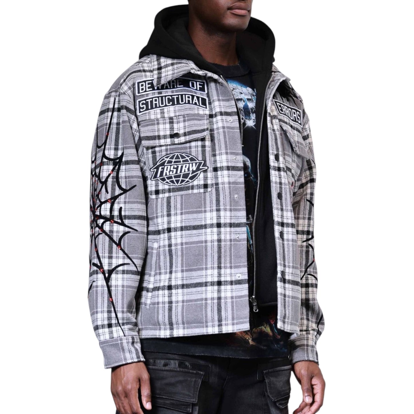 FIRST ROW: Beware of Structural Hood Shacket FRJ2107