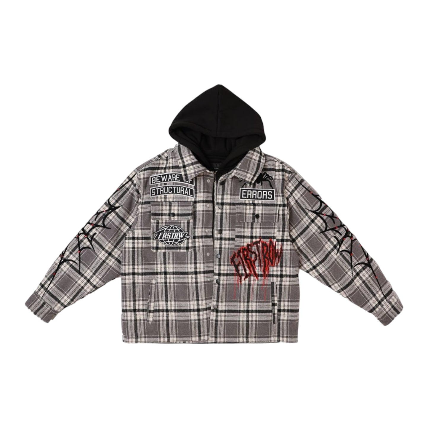 FIRST ROW: Beware of Structural Hood Shacket FRJ2107