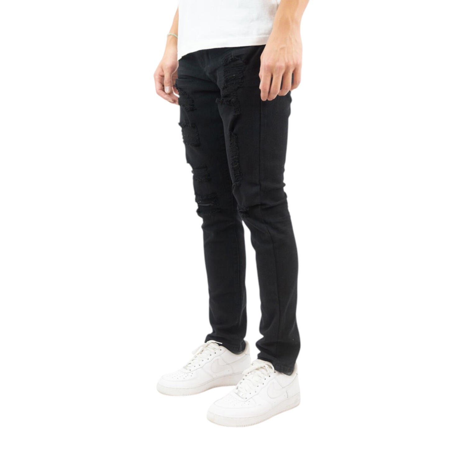 REBEL MINDS: Ripped Twill Slim Denim 100-620