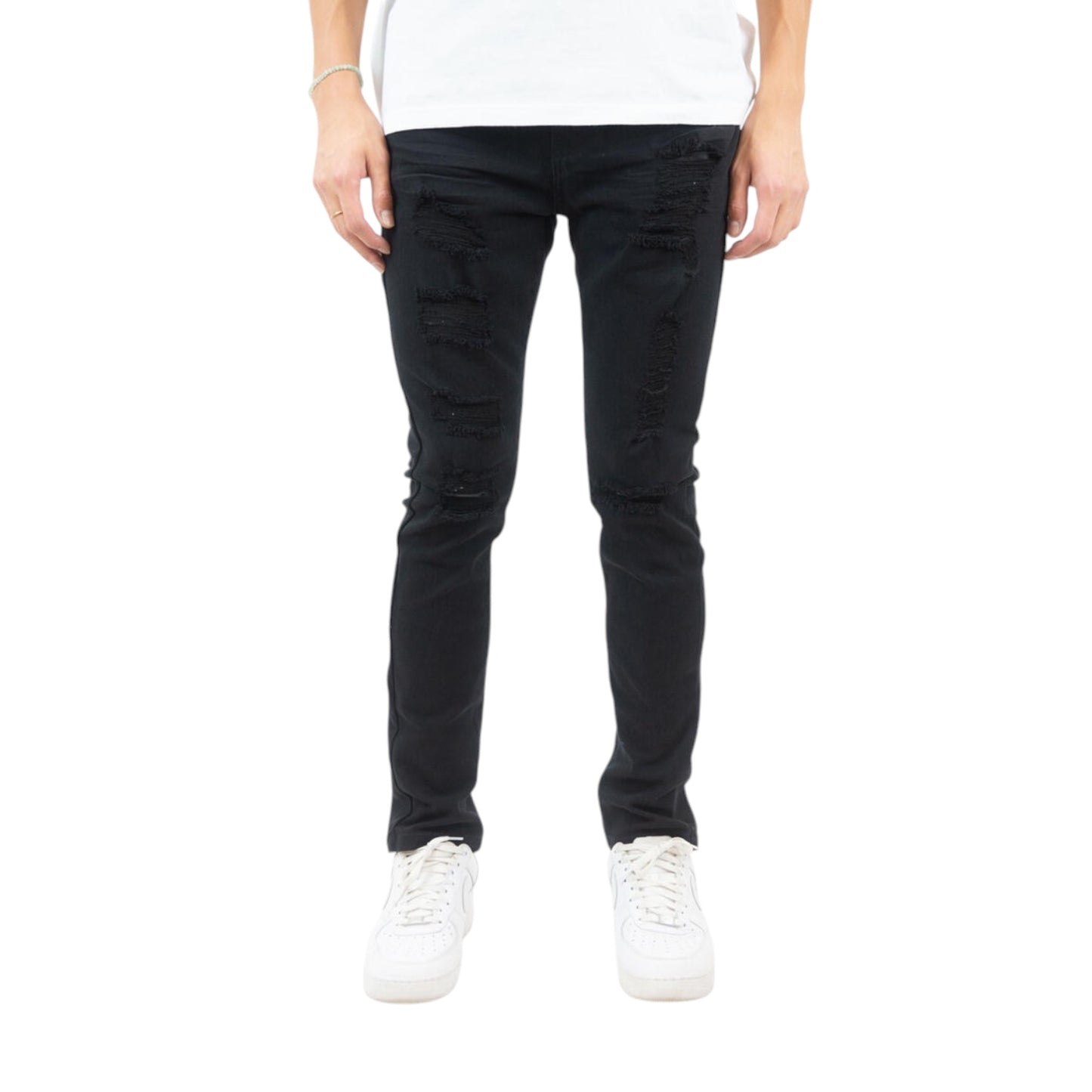 REBEL MINDS: Ripped Twill Slim Denim 100-620