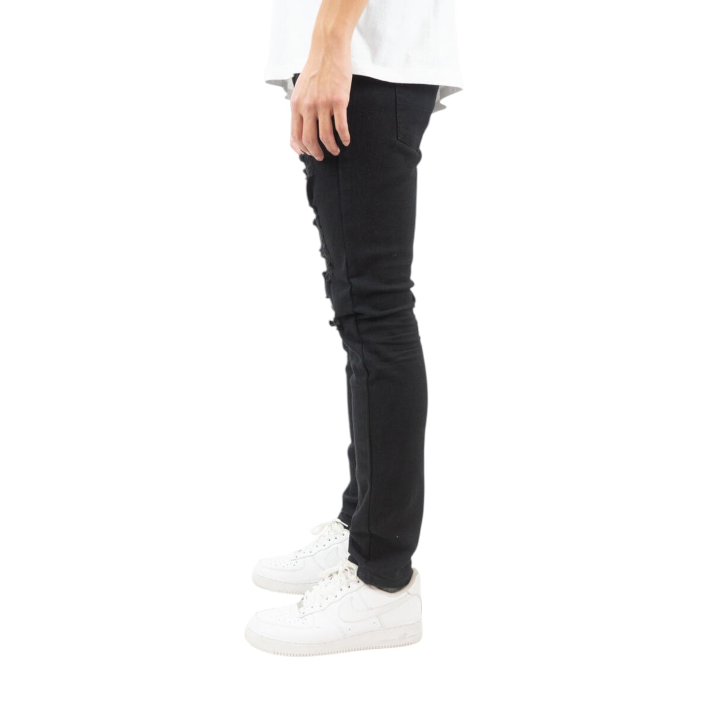 REBEL MINDS: Ripped Twill Slim Denim 100-620