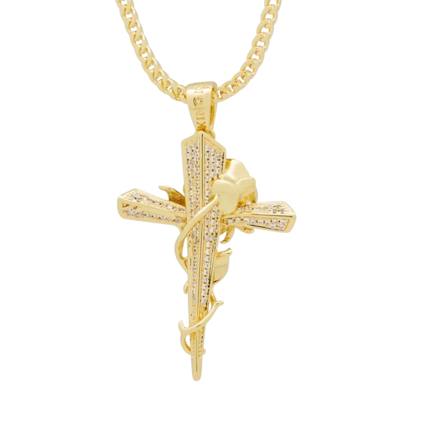 KING ICE: Rose Thorned Cross Necklace